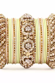 Solid Colored Pista Bangle Set For Two Hands By Leshya