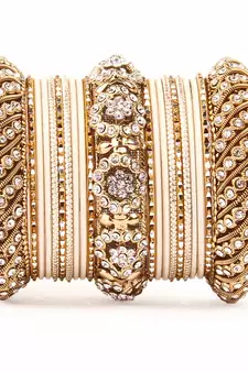 Solid Colored Beige Bangle Set For Two Hands By Leshya