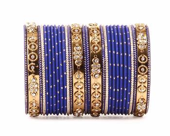 Traditional Bangle Set With Golden Dotted Bangles By Blue 1