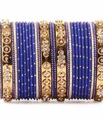 Traditional Bangle Set With Golden Dotted Bangles By Blue