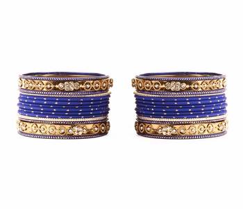 Traditional Bangle Set With Golden Dotted Bangles By Blue 2