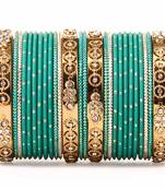 Traditional Bangle Set With Golden Dotted Bangles By Green