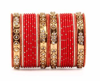 Traditional Bangle Set With Golden Dotted Bangles By Red 1