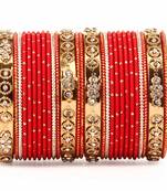 Traditional Bangle Set With Golden Dotted Bangles By Red