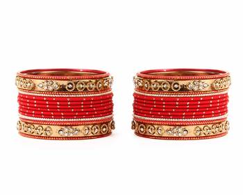 Traditional Bangle Set With Golden Dotted Bangles By Red 2
