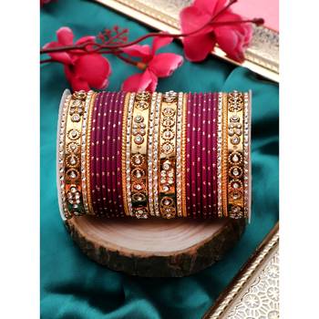 Traditional Bangle Set With Golden Dotted Bangles By Purple 1