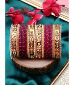 Traditional Bangle Set With Golden Dotted Bangles By Purple