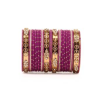 Traditional Bangle Set With Golden Dotted Bangles By Purple 2