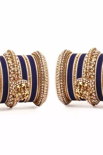 Traditional Jhumki Bangle Set By For Two Hands Blue