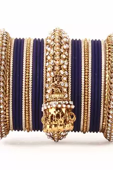 Traditional Jhumki Bangle Set By For Two Hands Blue