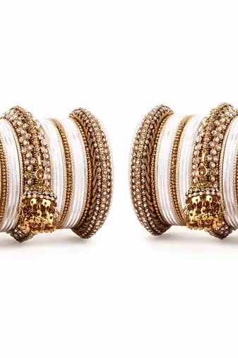 Traditional Jhumki Bangle Set By For Two Hands Silver Golden