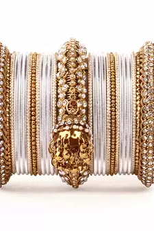 Traditional Jhumki Bangle Set By For Two Hands Silver Golden