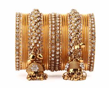 Traditional Shining Bangle Jhumki Bangle Set For Two Hands By Golden 1