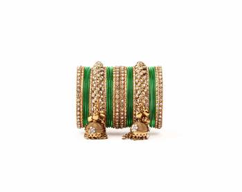 Traditional Shining Bangle Jhumki Bangle Set For Two Hands By Green 1