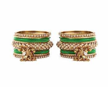 Traditional Shining Bangle Jhumki Bangle Set For Two Hands By Green 2