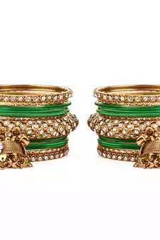 Traditional Shining Bangle Jhumki Bangle Set For Two Hands By Green