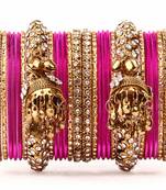 Magenta Gold Plated Stone Studded Aluminum Jhumki Bangles