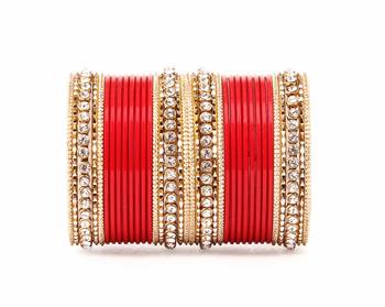 Simple Matte Textured Stone Bangle Design By For Women Red 1