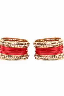 Simple Matte Textured Stone Bangle Design By For Women Red
