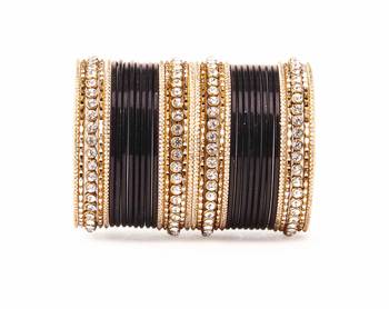 Simple Matte Textured Stone Bangle Design By For Women Black 1