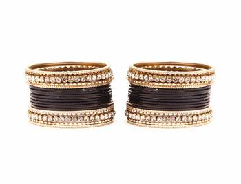Simple Matte Textured Stone Bangle Design By For Women Black 2
