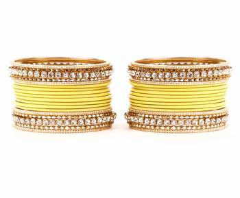 Simple Matte Textured Stone Bangle Design By For Women Yellow 1