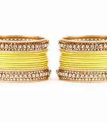 Simple Matte Textured Stone Bangle Design By For Women Yellow