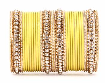 Simple Matte Textured Stone Bangle Design By For Women Yellow 2