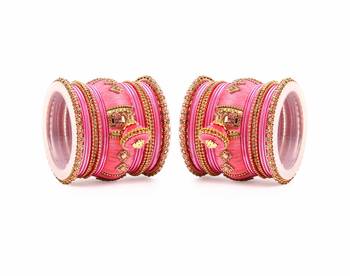 Bridal Silk Thread Bangle Set With Jhumki And Velvet Bangles For Two Hands Gajri 1