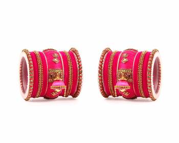 Bridal Silk Thread Bangle Set With Jhumki And Velvet Bangles For Two Hands Rani 1