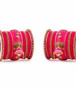 Bridal Silk Thread Bangle Set With Jhumki And Velvet Bangles For Two Hands Rani