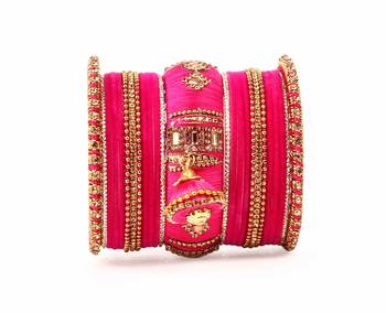 Bridal Silk Thread Bangle Set With Jhumki And Velvet Bangles For Two Hands Rani 2