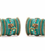 Bridal Silk Thread Bangle Set With Jhumki And Velvet Bangles For Two Hands Rama Green