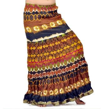 Crushed Style Blue Brown Cotton Long Skirt 1