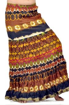 Crushed Style Blue Brown Cotton Long Skirt