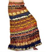 Crushed Style Blue Brown Cotton Long Skirt