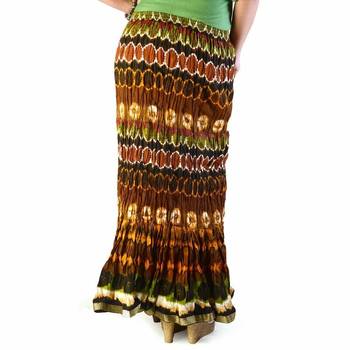 Crushed Style Blue Brown Cotton Long Skirt 2
