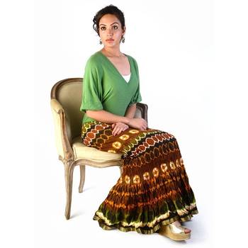 Crushed Style Blue Brown Cotton Long Skirt 3