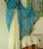 Ferozi banarsi Net- Cream Jute Tissue Saree