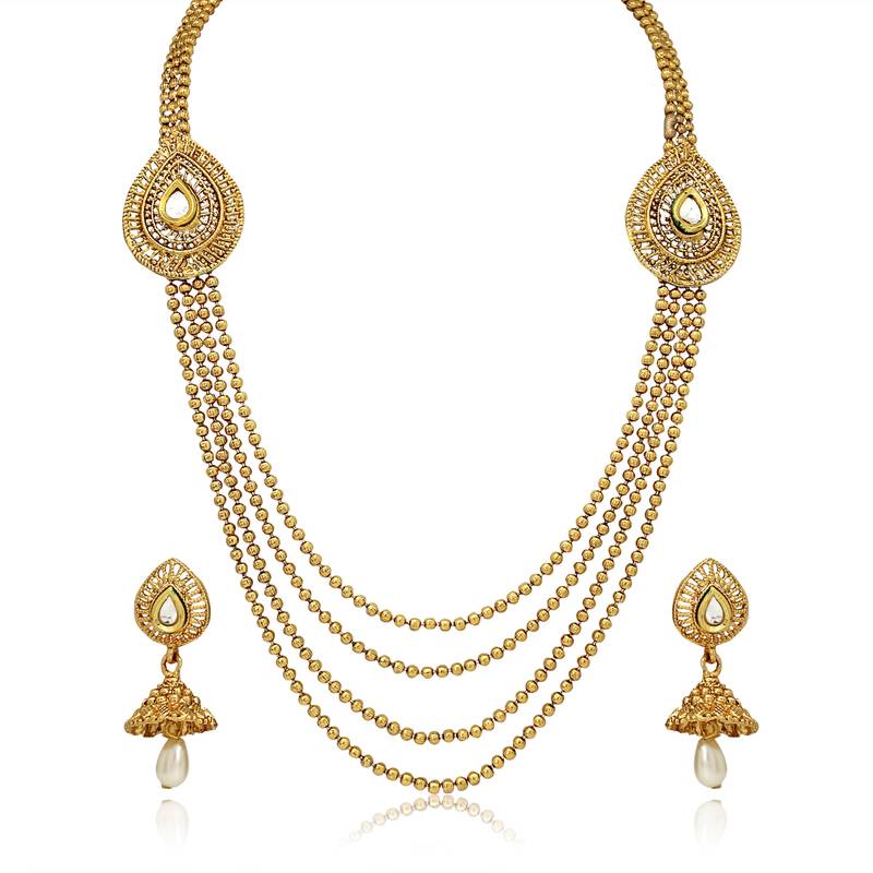 Atasi International Myra Temple Gold Antique Gold Plated Necklace Set