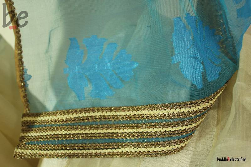 Ferozi banarsi Net- Cream Jute Tissue Saree