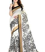 White Printed Bhagalpuri Silk saree with blouse