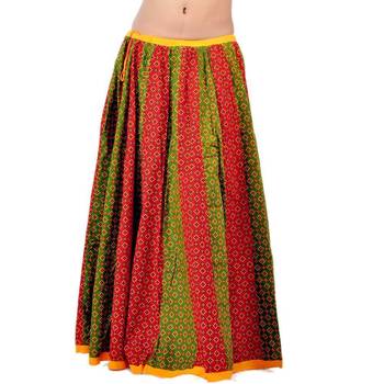 Rajasthani Red Green Fine Cotton Lehanga Skirt 1