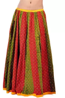 Rajasthani Red Green Fine Cotton Lehanga Skirt