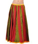 Rajasthani Red Green Fine Cotton Lehanga Skirt