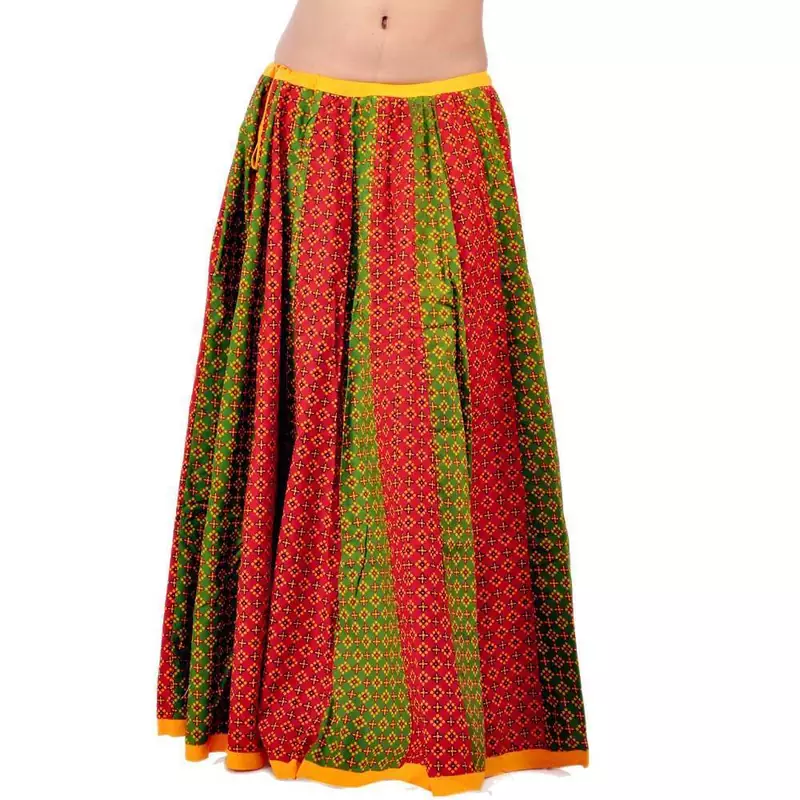 Rajasthani Red Green Fine Cotton Lehanga Skirt