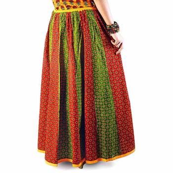 Rajasthani Red Green Fine Cotton Lehanga Skirt 2