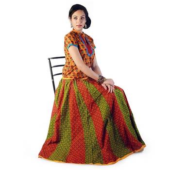 Rajasthani Red Green Fine Cotton Lehanga Skirt 3