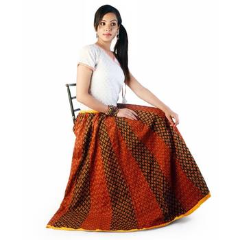 Jaipuri Ethnic Red Black Cotton Lehanga Skirt 3
