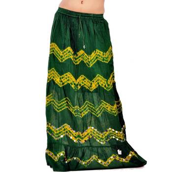 Bandhej Green N Yellow Exclusive Cotton Skirt 1